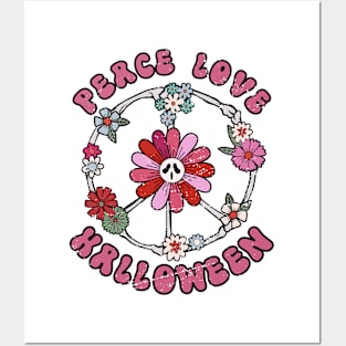 Peace Love Halloween Flowers Hippie Posters and Art